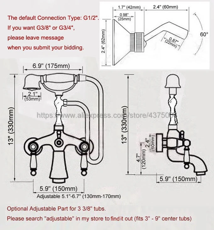 Polished Chrome Wall Mounted Bathroom Clawfoot Bathtub Faucet & Hand Shower Basin Sink Mixer Tap & Hand Shower Nna745