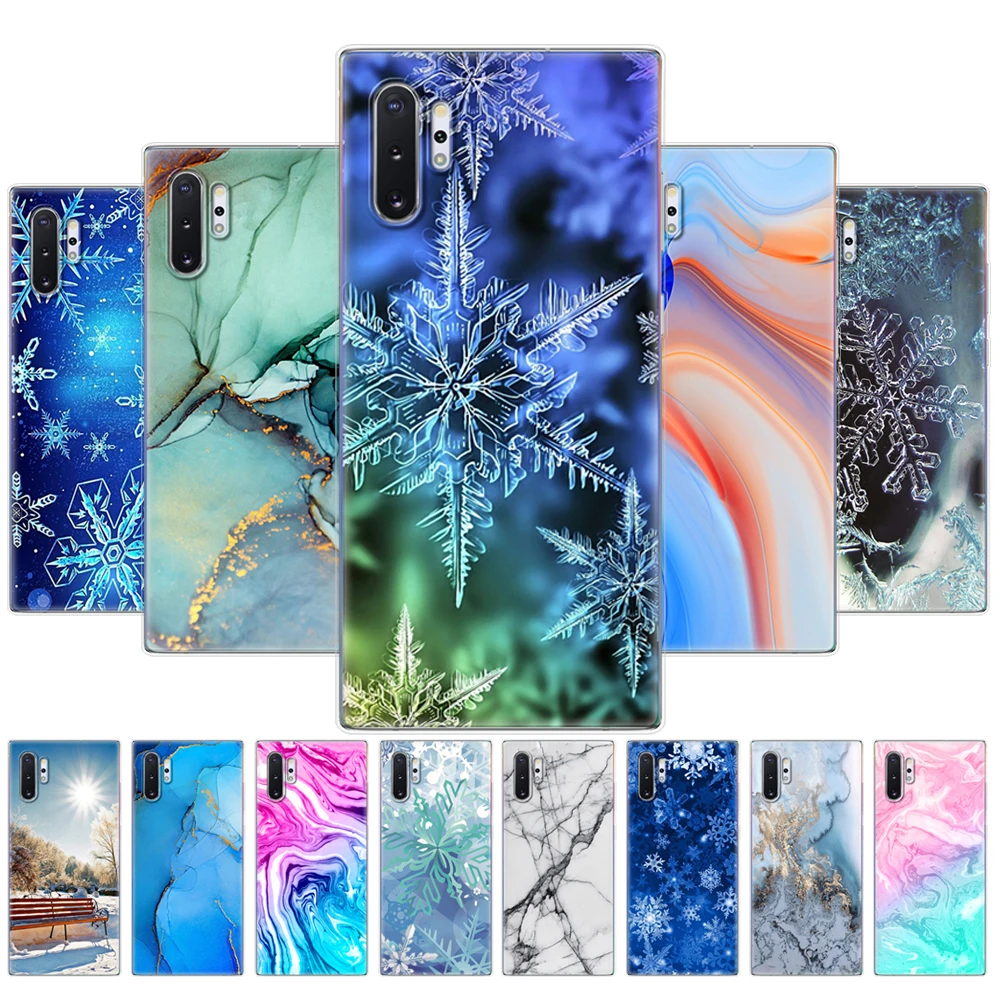 For Samsung Galaxy Note 10 Case Silicon Soft TPU Back Phone Cover For Samsung Note 10 plus marble snow flake winter christmas