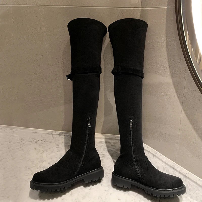 Botas de nieve de piel auténtica para mujer, zapatos antideslizantes con plataforma, por encima de la rodilla, a la moda, Rusia, invierno, 100%