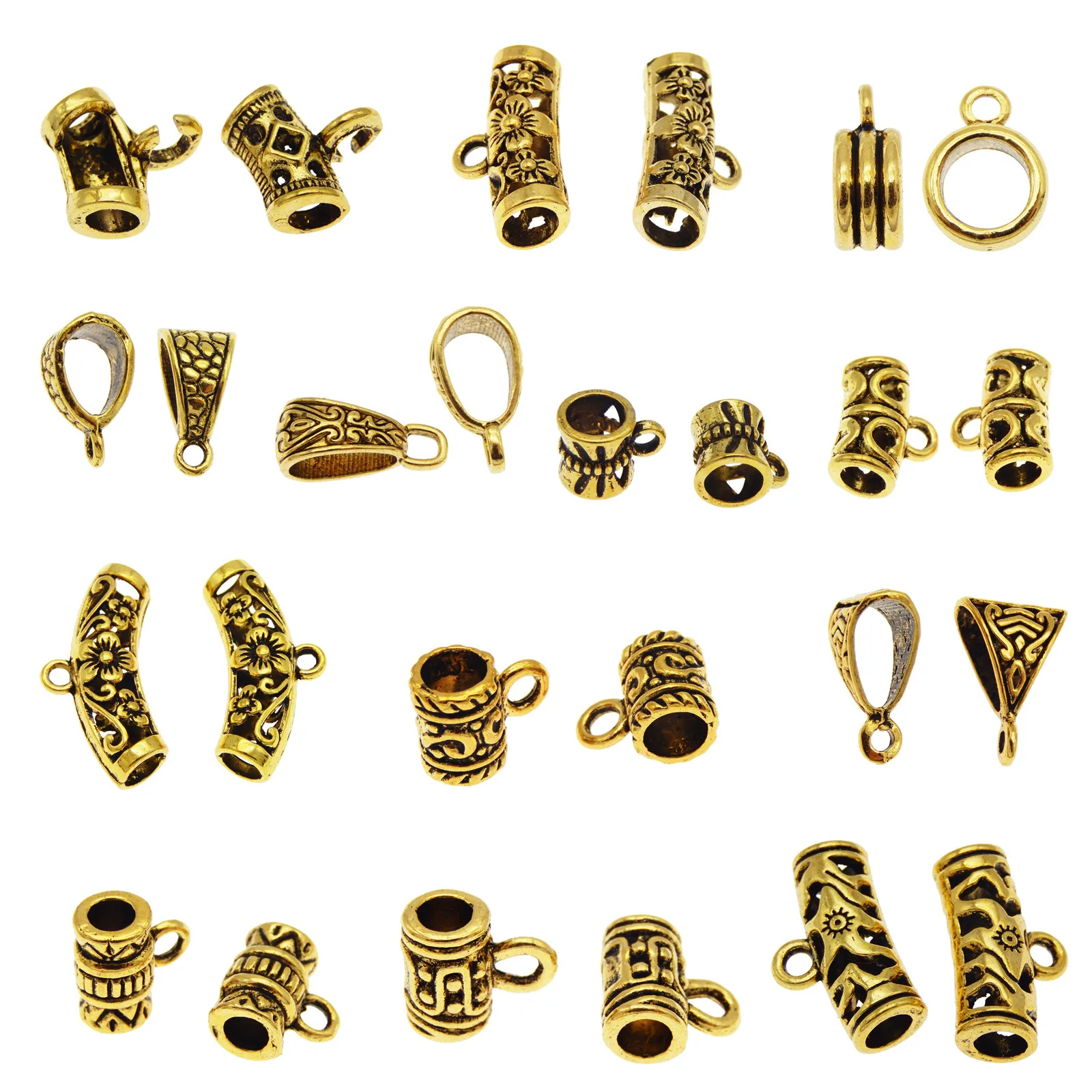 GraceAngie 20/26PCS Tube Bail Beads Antique Gold Color Connector Charms Pendant Clasp Bracelet Jewelry Making Accessories