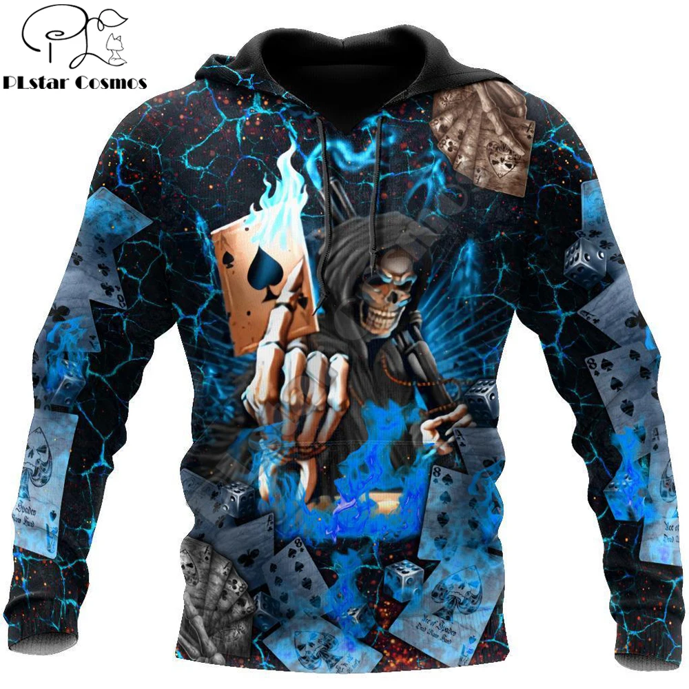 Poker Skulls On The Blue Fire 3D Printed Hoodie Men Sweatshirt Unisex Streetwear Zip Pullover Casual Jacket Tracksuits KJ0262