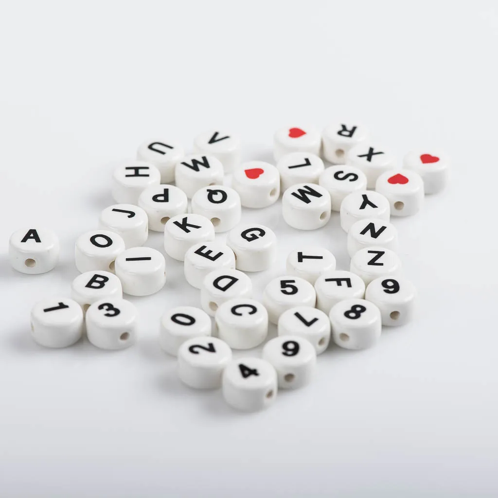 11# 10pcs Numbers & Letters Round Shape Ceramic Beads Cylindrical Love Beads For Jewelry Making Materials #XN043