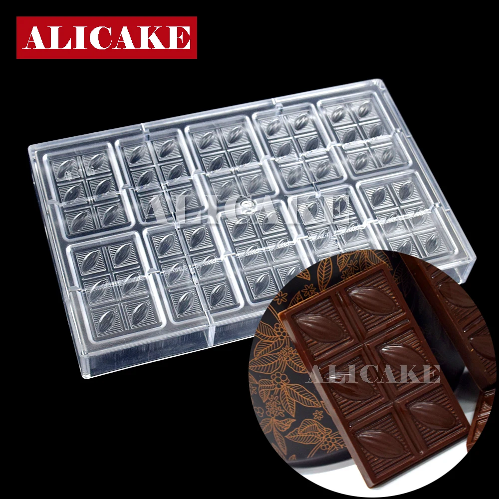 Polycarbonate Chocolate Mold Cocoa Bar Shape Candy Fondant Ice Mould Baking Pastry Acrylic Confectionery Utensils Pans Trays