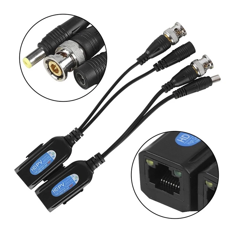 Convertidor de vídeo pasivo Balun BNC a transceptor RJ45 para cámaras 2MP 4MP 5MP 8MP CVI/TVI/AHD, 2 pares