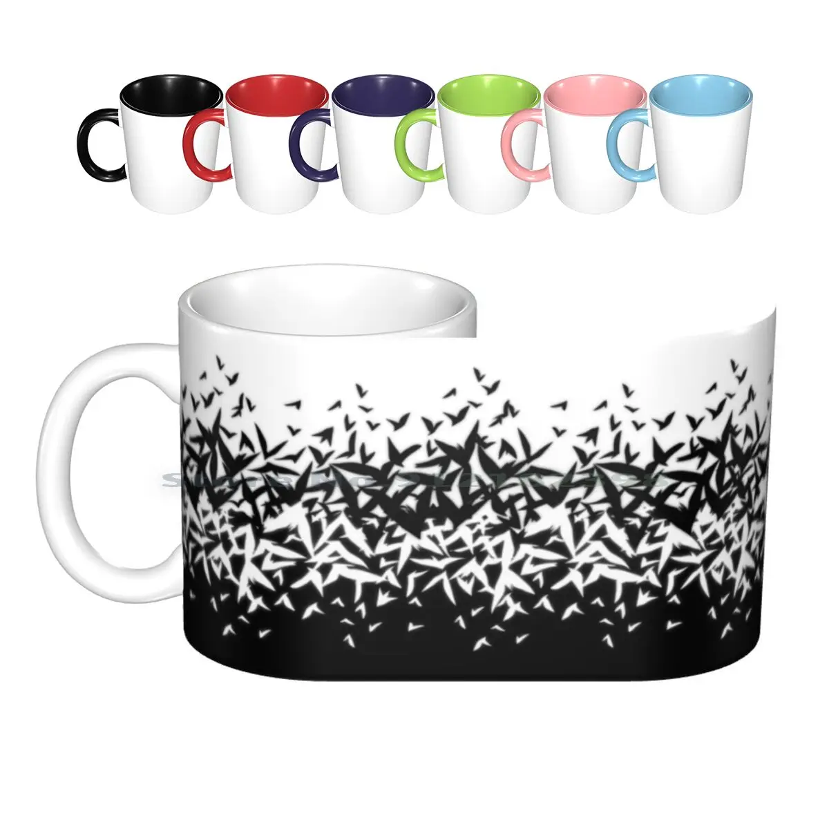 Flock Ceramic Mugs Coffee Cups Milk Tea Mug Magi Magi The Labyrinth Of Magic Birds Rukh Flock Black White Black And White