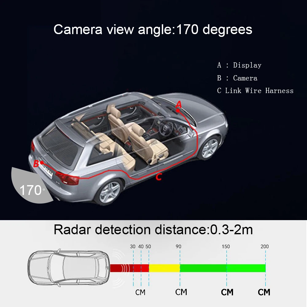 DC 12V 3 In 1 Rear View Camera Car Accessories Reversing Radar Sensor Detector Night Vision Universal LED Light Mini Alarm