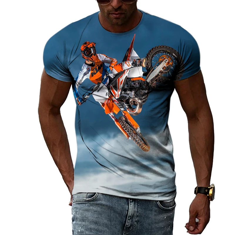 New 3D Fashion Cool Motocross graphic t shirts For Men Summer Trend Hip Hop harajuku Print T-shirt Locomotive Pattern t-shirts