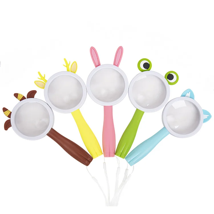 Children's Anti-Fall Hand-Held Cartoon Animal Magnifying Glass Kindergarten Science Experiment Toys Cute Gifts for Children