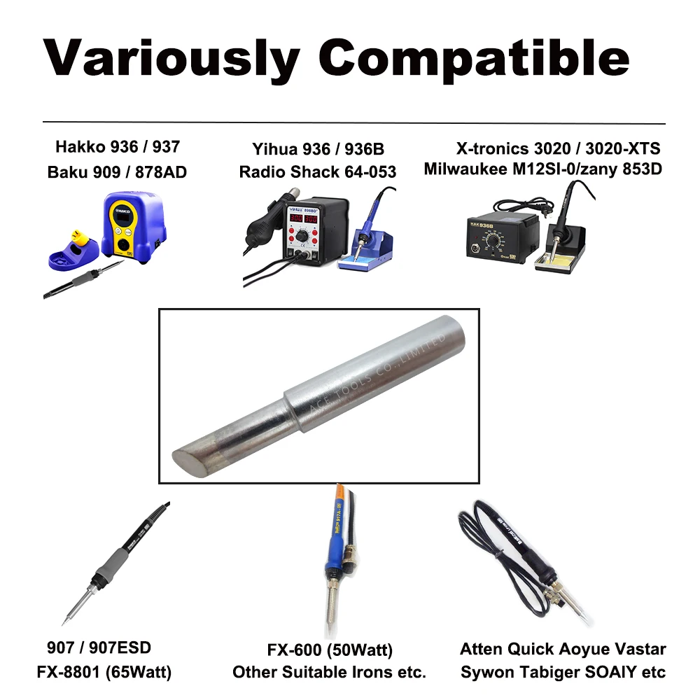 Soldering Tip 900M-T-5C Bevel 5mm for Hakko 936 907 Milwaukee M12SI-0 Radio Shack 64-053 Yihua 936 X-Tronics 3020 Iron Welding