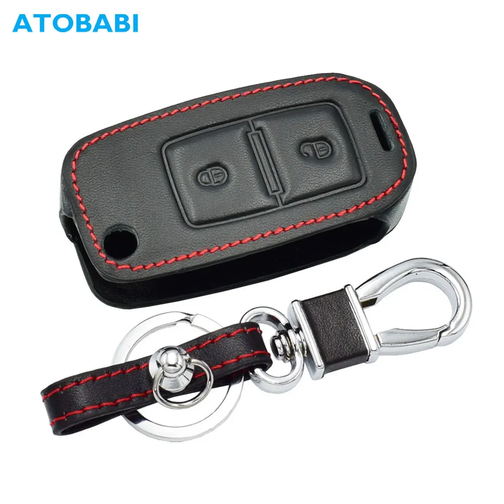 2 Buttons Leather Car Key Case For VW Amarok Golf Mk4 Mk5 Citi Crafter Lupo Transporter Seat Altea Alhambra Folding Remote Cover