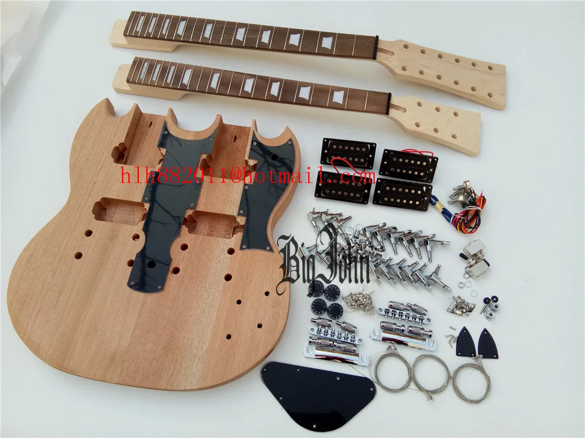 Big John Double-Head Electric Guitar, No Painting with Hardware, Customized, Unfinished, BJ-419, New