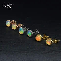 CSJ Elegant Natural Opal Stud Earrings 925 Sterling Silver Black Opal Fine Jewelry for Women Femm Lady Wedding Engagment Party