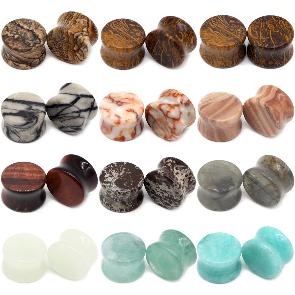 Alisouy 2PCS Natural Stone  Ear Expanders Ear Plugs Flesh Tunnels Gauges 6mm-16mm ear Stretchers Taper Body Piercing Jewelry