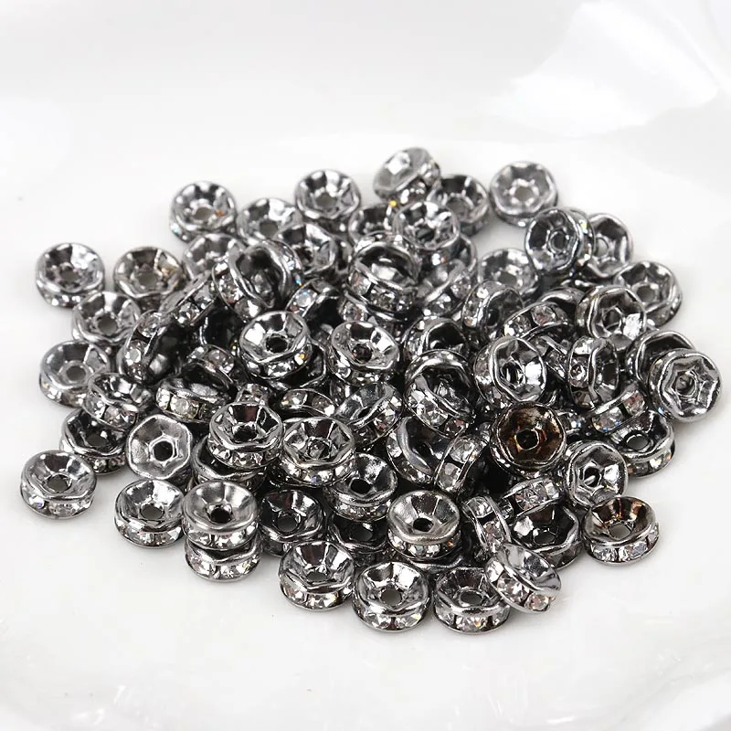 4mm White Metal Silver Plated Crystal Rhinestone Rondelle Spacer Beads 100Pc Wholesale SG004MX