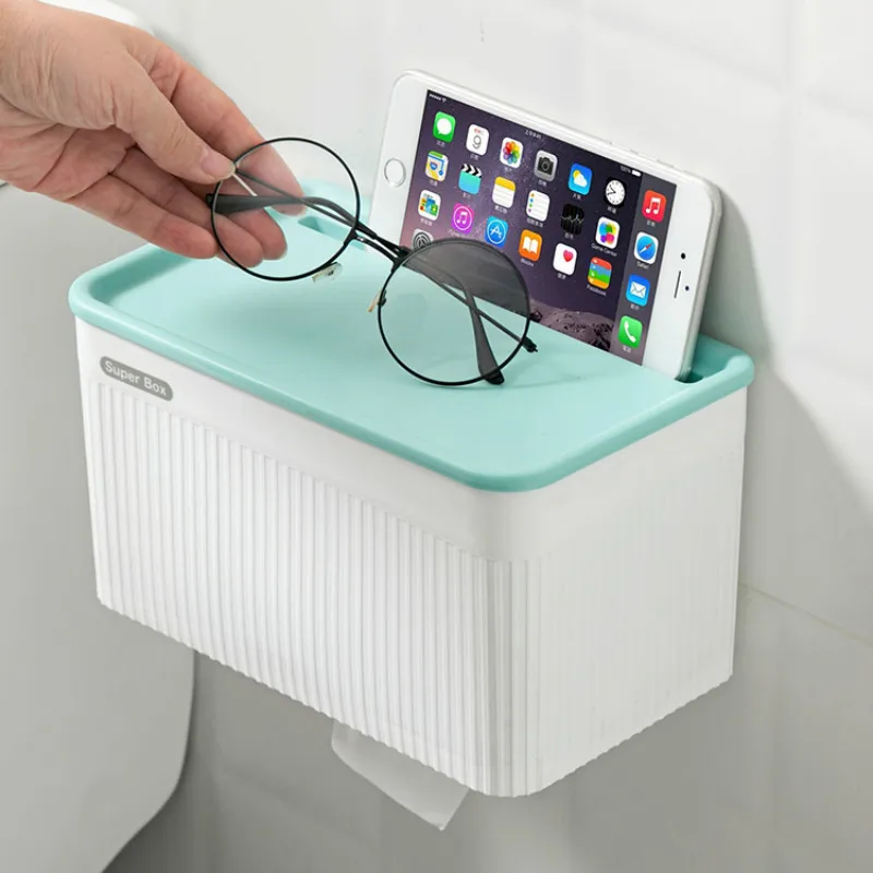 Toilet Tissue Box Non Perforated Toilet Tissue Shelf Household Wall Mounted Waterproof Roll Box Bathroom Storage