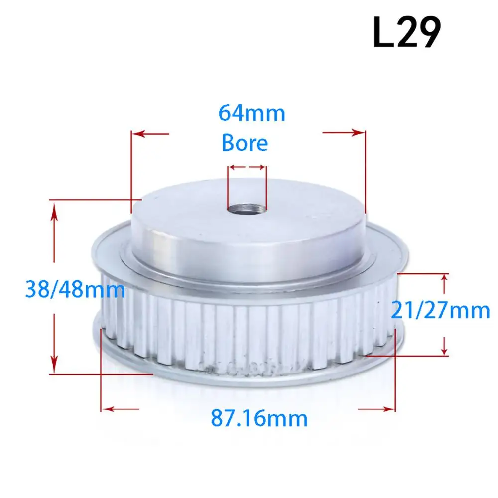 1Pcs Slot Width 21mm/27mm BF Type 29-48 Teeth L Timing Belt Pulley Pitch 9.525mm For 20mm/25mm Belt CNC/Step Motor