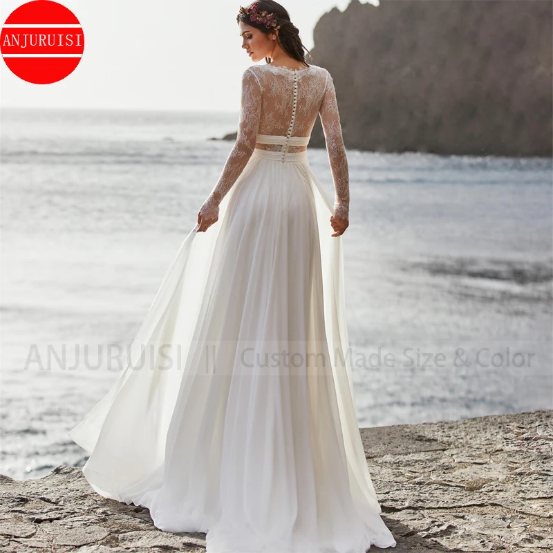 Robe de mariée en mousseline de soie plissée pour femmes, robe de mariée Boho, dentelle, ligne A, robe de plage sexy, surintendant de mariage, 2022