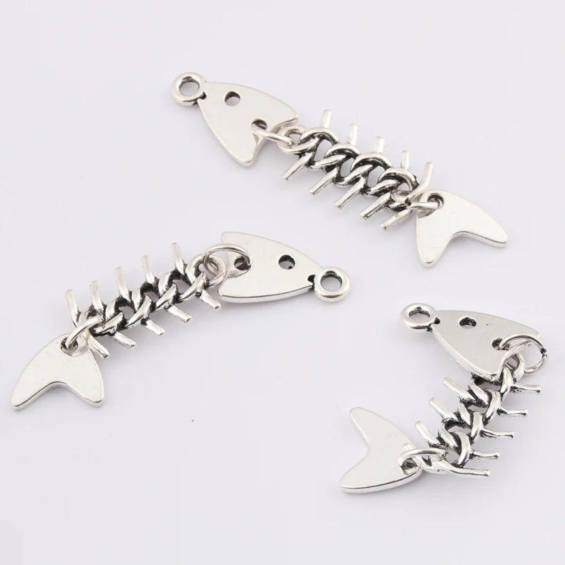 10pcs Silver Color 46x11mm 3D Fishbone Charms Fish Pendant Fit DIY Handmade Metal Punk Jewelry Making Finding Supplies