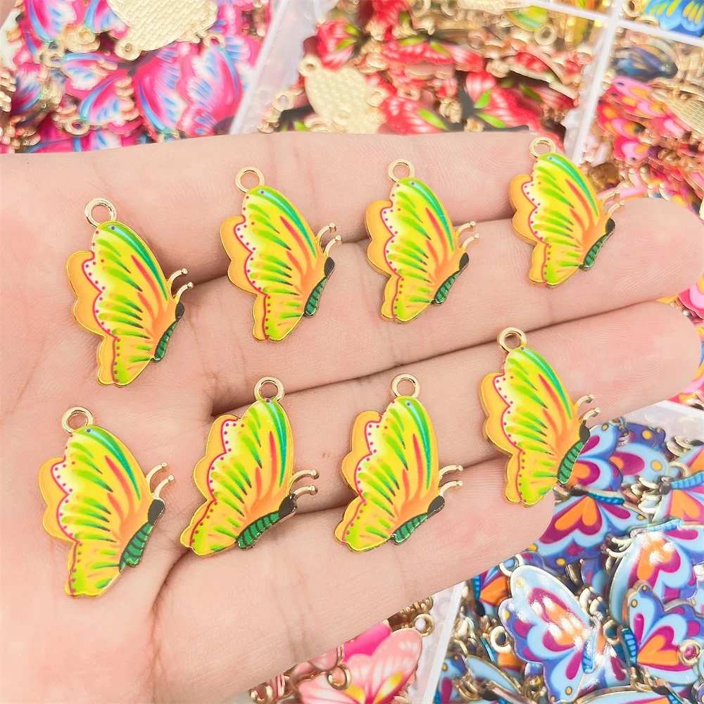 JQ 20Pcs/Lot 2022 Trend Cute Enamel Butterfly Pendant Golden Insect Alloy Charm For Earrings Necklace Jewelry Making Supplies