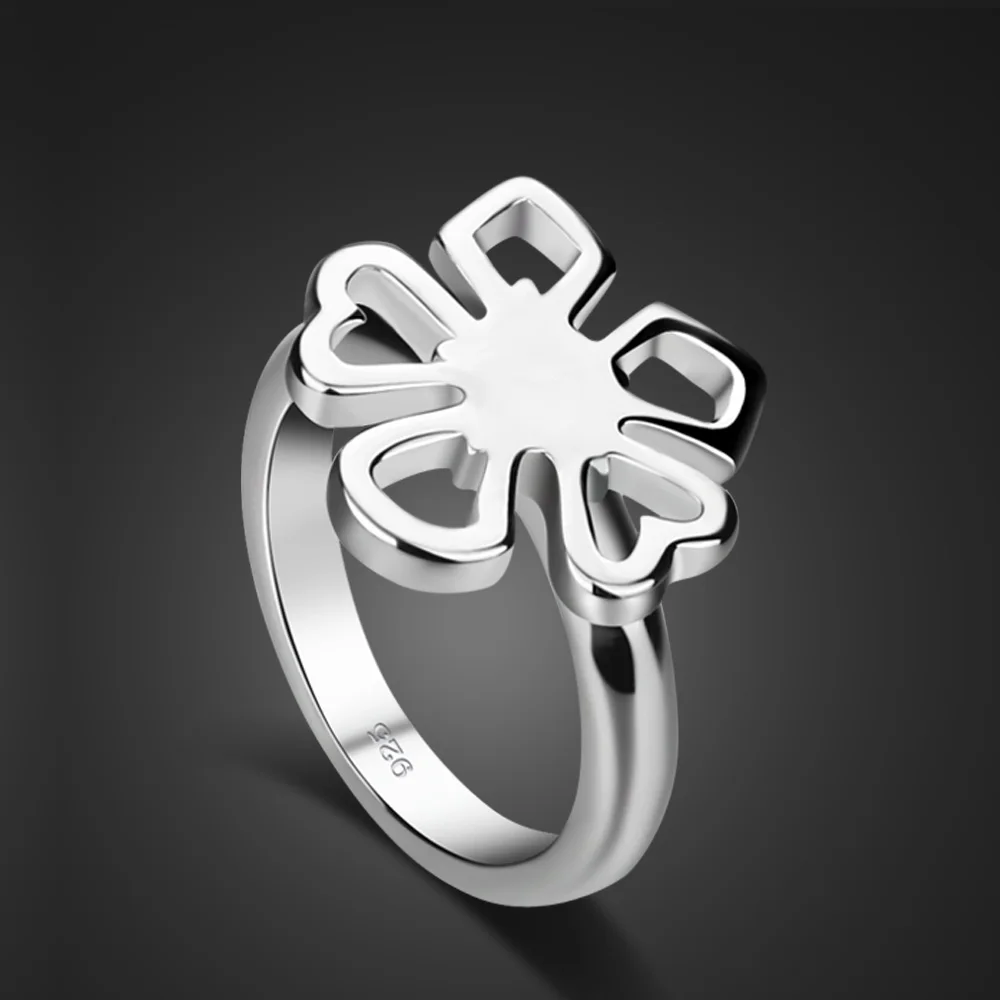 Fashion Women's 925 Sterling Silver Ring with Personality Four-leaf Clover Design Handmade Index Finger Charm Exquisite Jewelry