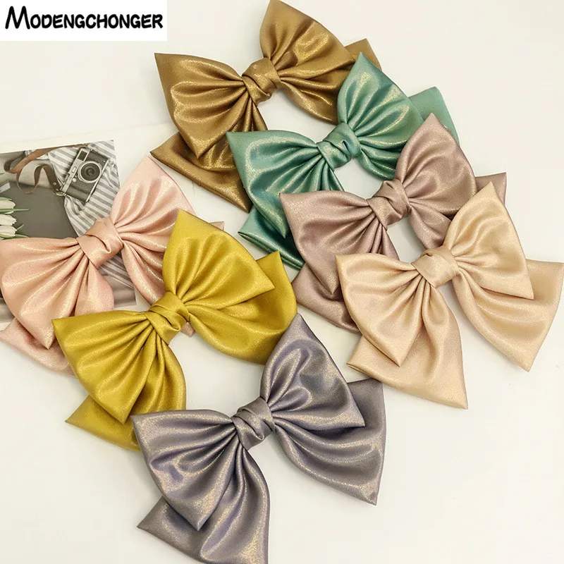 Spring New Bright Silk Cloth Barrette Bow For Woman Girls Hair Accessories Back Head Ponytail Hairpin Lady Headdress Spring Clip