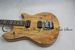 Pre-customized 6 Strings Electric Guitar,Pea guitar,Natural wood Body,Tremolo bridge,Spalted Maple veneer,Abalone shell inlay