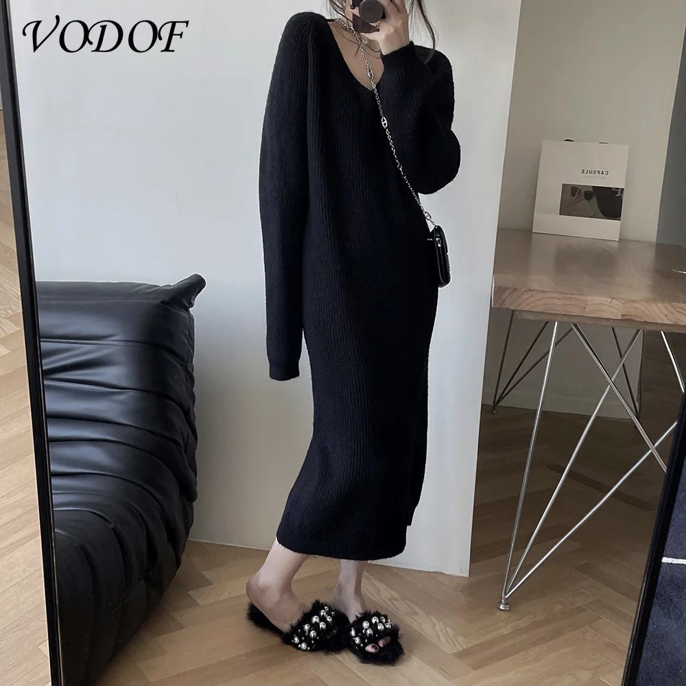 Vodof Winter Herfst Oversized Gebreide Kasjmier Trui Vrouwen V-hals Basic Thicken Truien Vrouwelijke Knit Truien Top