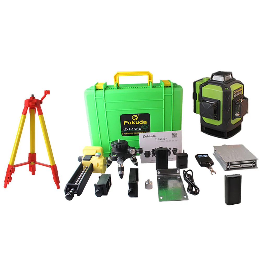 2pcs Battery Fukuda 4D 16 Green lines 532NM  4D16Lines laser level,Self-Leveling 360 Horizontal,Vertical Cross Super Powerful