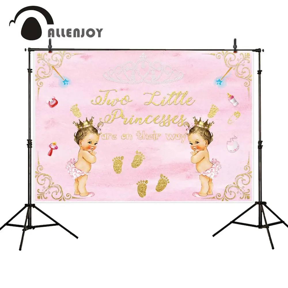 

Allenjoy Princess Backdrop Pink Crown Girl Banner Birthday Party Baby Shower Glitter Feet Decor Background Photophone Prop