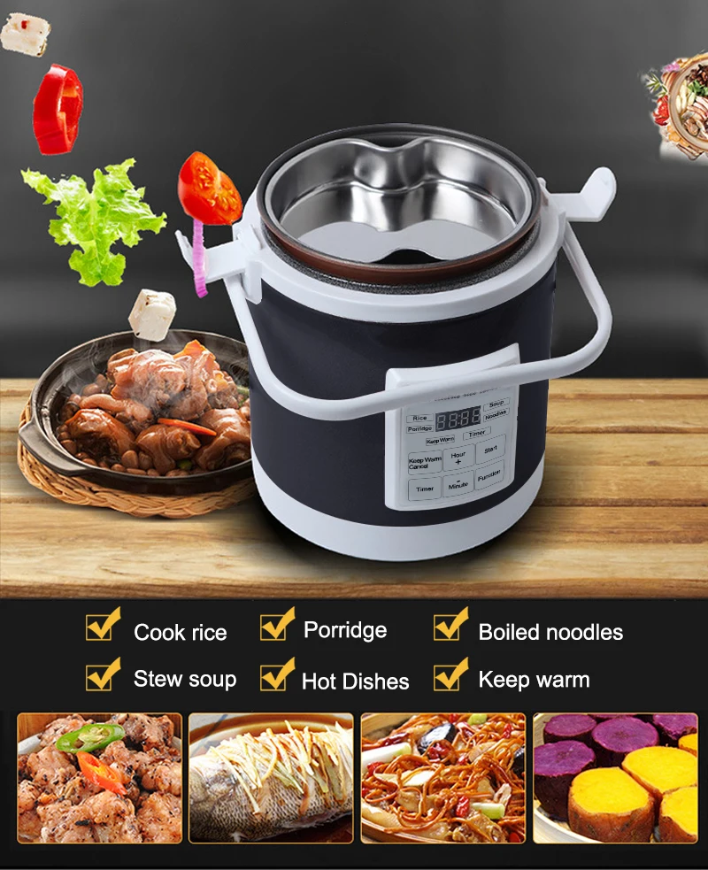 Cuiseur à riz universel pour voiture 12 V/24 V, mini cuiseur à riz portable, petit cuiseur à riz électrique de 2 L et cuiseur vapeur, parfait pour Cuiseur à riz universel pour voiture 12 V/24 V, mini cuiseur à riz portable, petit cuiseur à riz électrique de 2 L et cuiseur vapeur, parfait pour