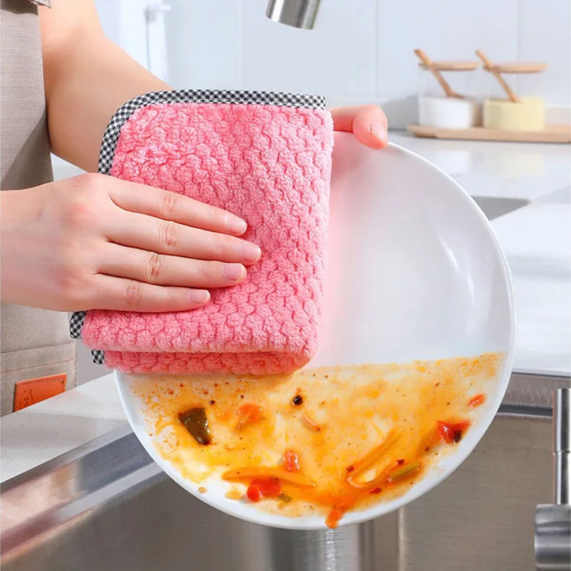 Microfiber Kitchen Towel Wash Dishes Rag Super Absorbent Dishcloth Tableware Cleaning Cloths Cleaning Tools Kitchen Accessories