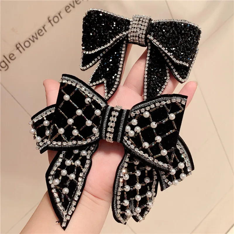 2021 Crystal Big Bow Hair Clips For Women Girls Hair Accessories Rhinestone Hairpins Plastic Hairgirps Retro Barrette Headwear