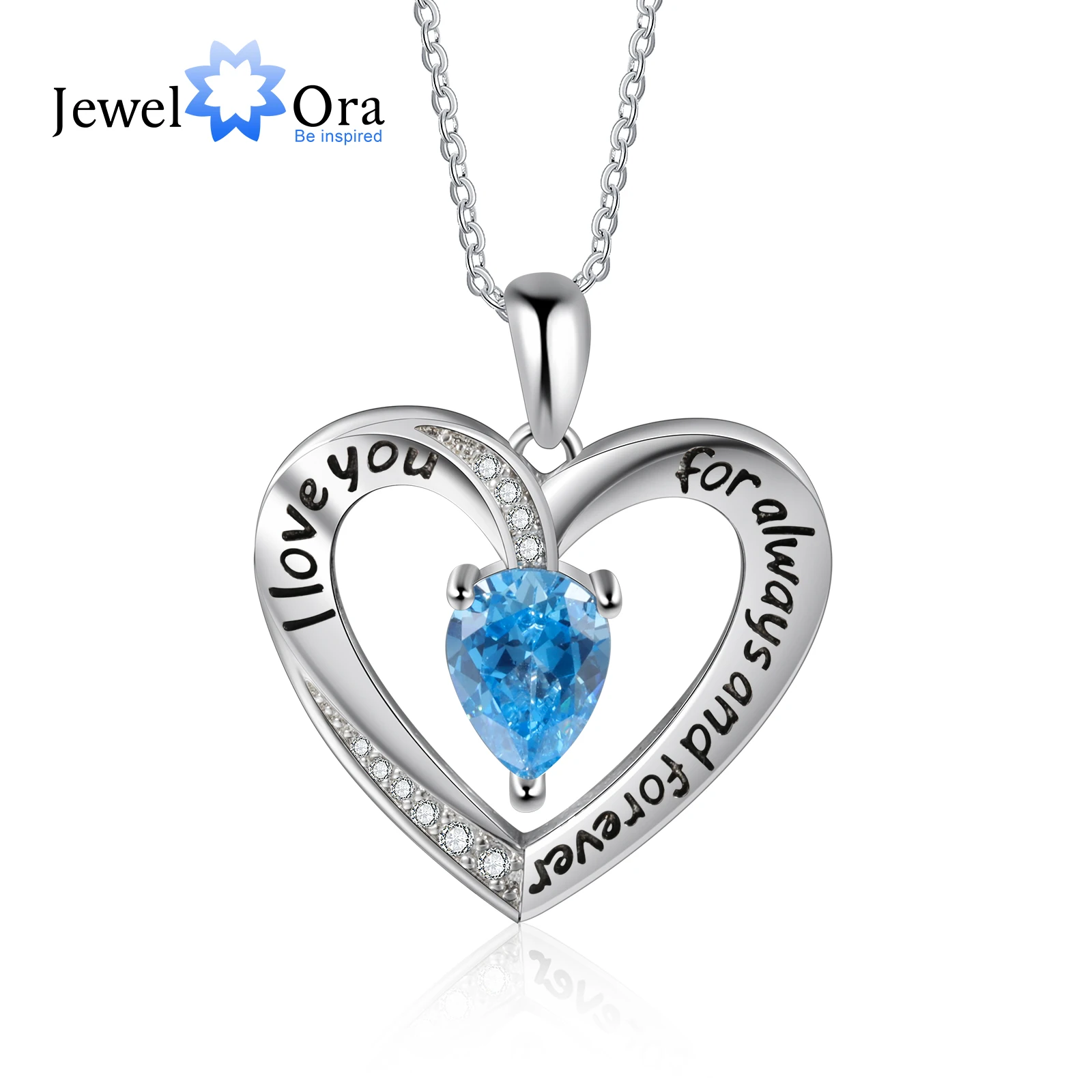 

JewelOra Customized Inlaid Birthstone Necklace Personalized "I love you for always and forever" Heart Pendant Gift for Mother