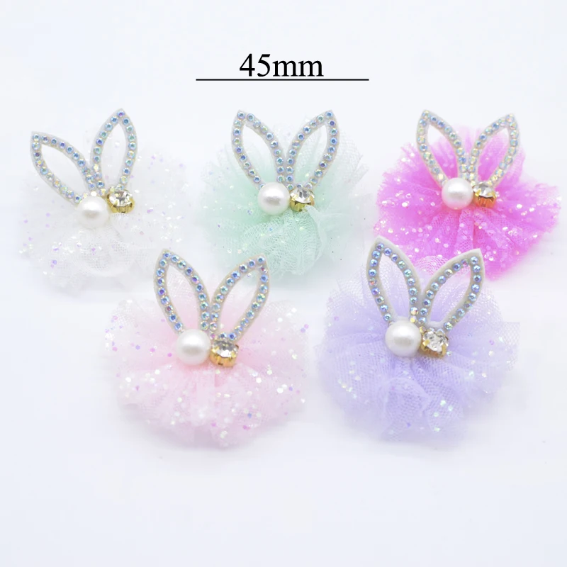 10Pcs 45mm Padded Shiny Sequins Kawaii Rabbit Round Chiffon Applique for DIY Clothes Shoes Hat Headwear Crafts Decor Patches