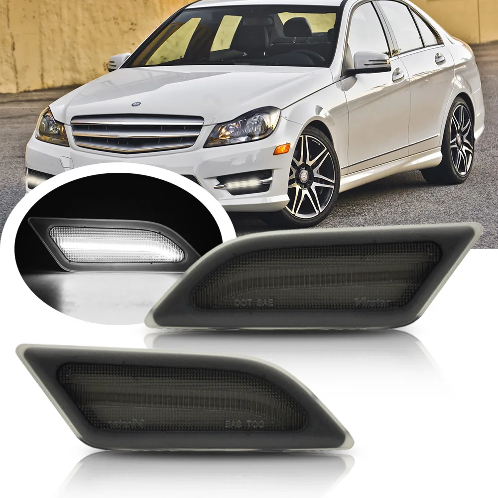 

Smoked Lens White LED Side Marker Lights For 2012-2014 For Mercedes Benz W204 LCI C250 C300 C350 Sedan/Coupe Turn Singal Lamp