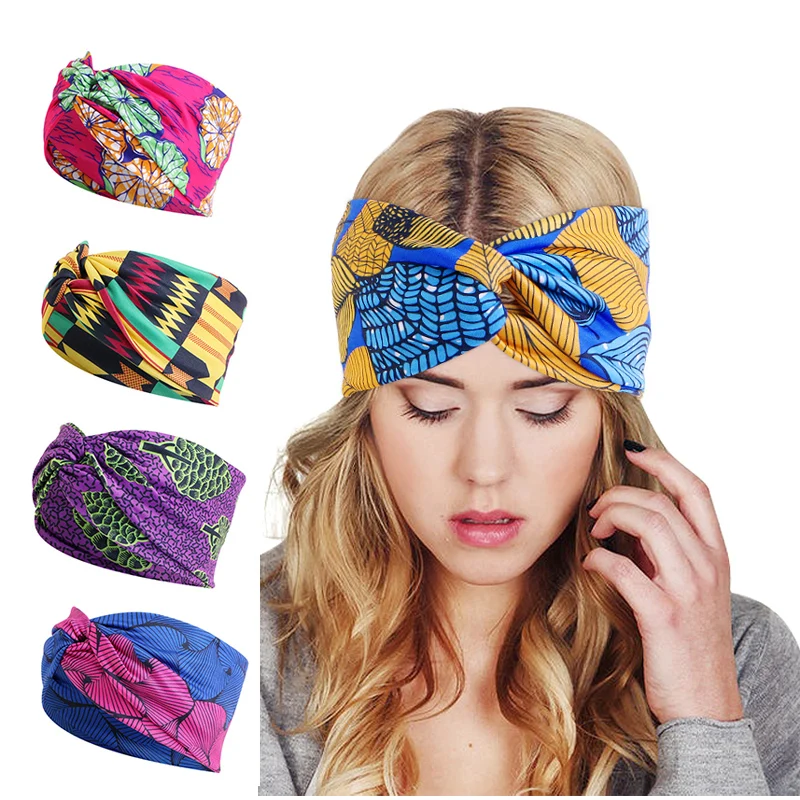 African Printed Twist Headband Women\'s Sports Elastic headwrap Hair Scarf Wide Stretch Hair Band Bandanas Hair Accessories