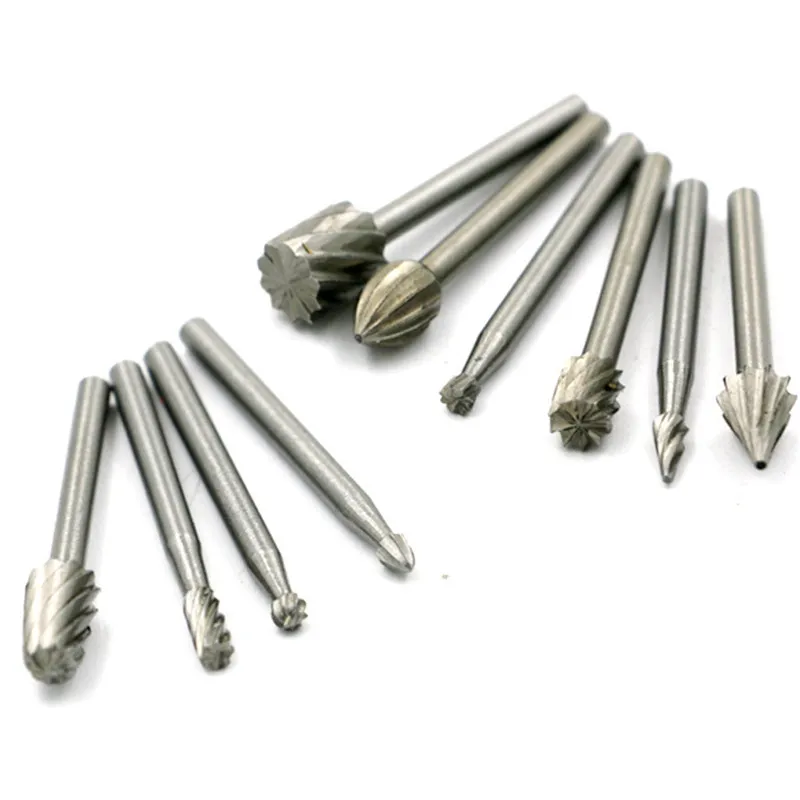 10 pezzi Set HSS Titanium per Dremel Routing fresatura rotativa taglierina per File rotante intaglio del legno coltello intagliato utensili per