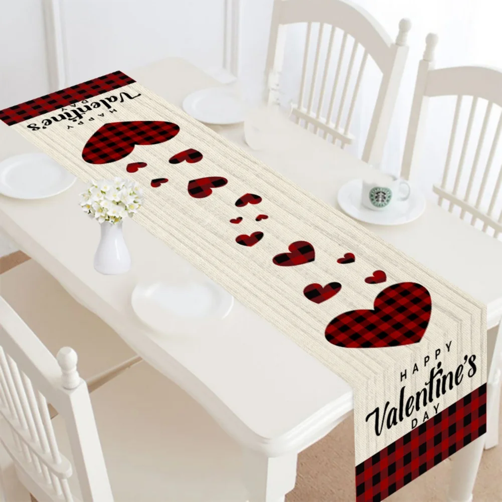 Love Heart Printed Table Runner Valentines Day Dining Table Runners Table Mat For Home Wedding Party Decoration Party Supplies