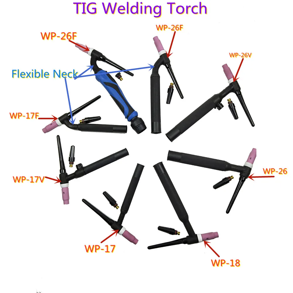 WP26-FV WP-17 WP-9P WP-18 TIG Torch GTAW Gas Tungsten Arc Welding Torch WP26 Argon Air Cooled WP-26 Flexible Neck Gas Valve TI