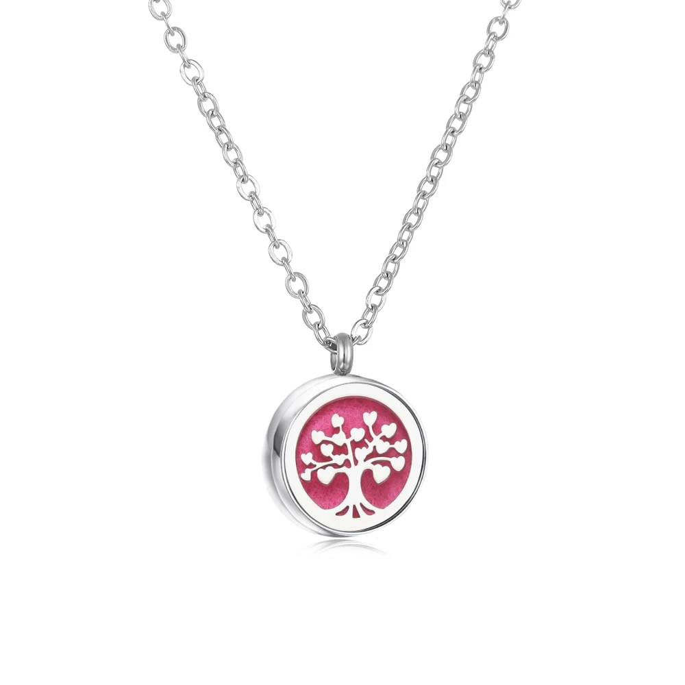 Stainless Steel Aromatherapy Essential Oil Diffuser Necklace Mini Tree Flower 12mm Locket Charm Aroma Perfume Pendant Necklace