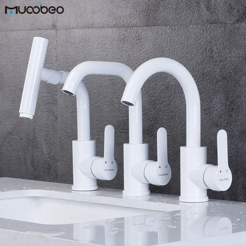 

European design White Sink Faucet Deck Mounted Bathroom Hot And Cold Water Tap Single Level Basin Mixer