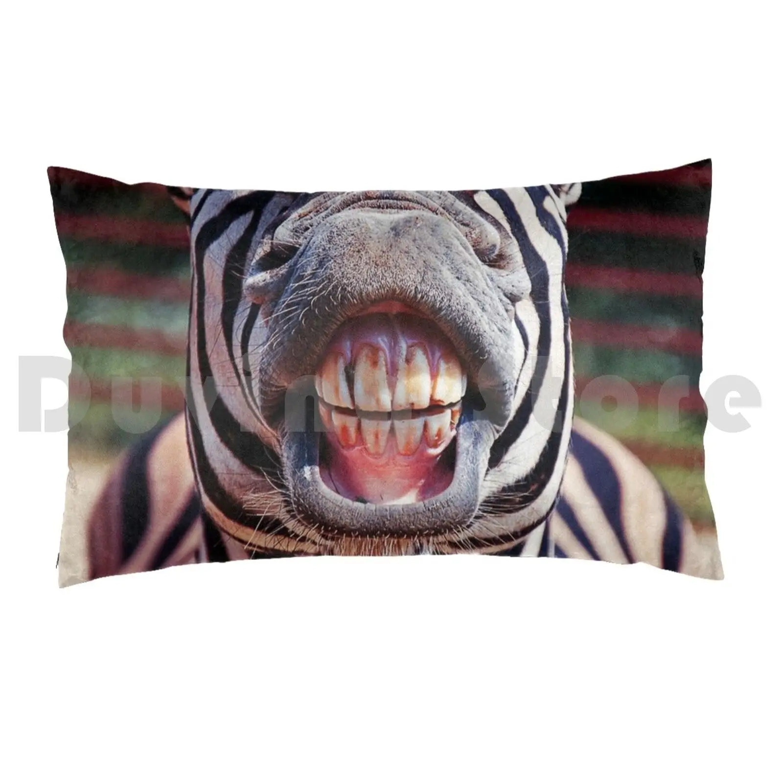 Pillow Case Funny Horse Showing Teeth And Tongue Out Smile Close Up Face Covering Outside