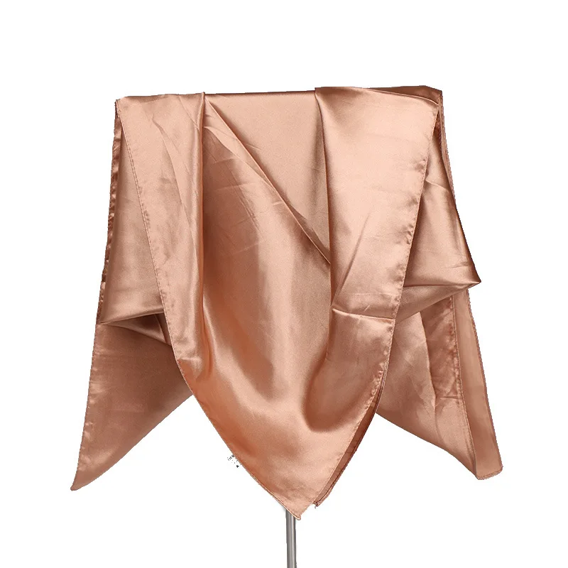 90cm einfarbige Halstuch Hijab Schal für Frauen Seide Satin Stirnband Haars chals weibliche quadratische Schals Kopftücher für Damen – Detail 8