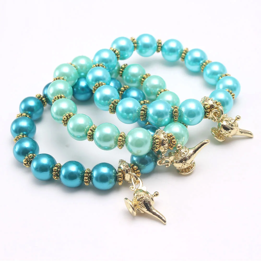 Alloy Aladdin magic lamp pearl girls Beaded bracelet children jasmine princess  pendant necklace accessories