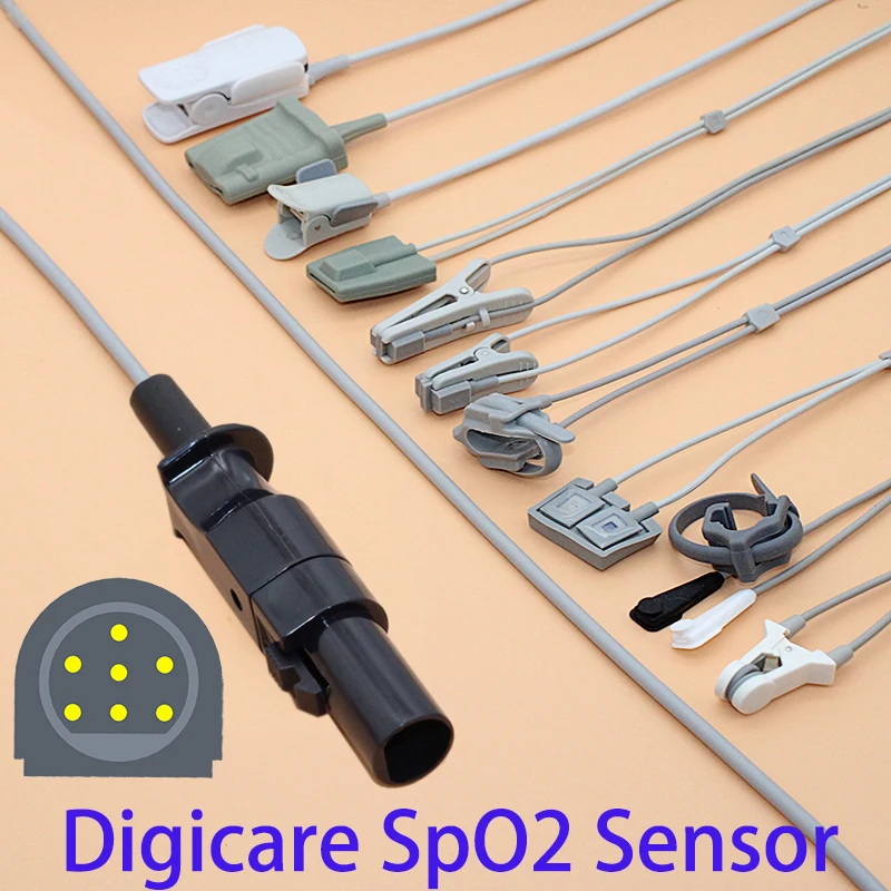 

Совместимый кабель датчика 7p Digicare Spo2 для взрослых/педиатрических/детских/новорожденных/ветеринарных, зонд 3 м для пальцев/ушей spo2.