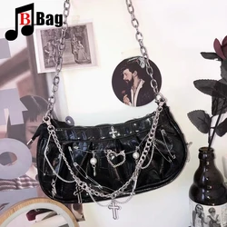 Pink White Harajuku Womens Shoulder Bags Handbags Cross girl metal punk tote female Gothic Lolita Tuku chain underarm bag