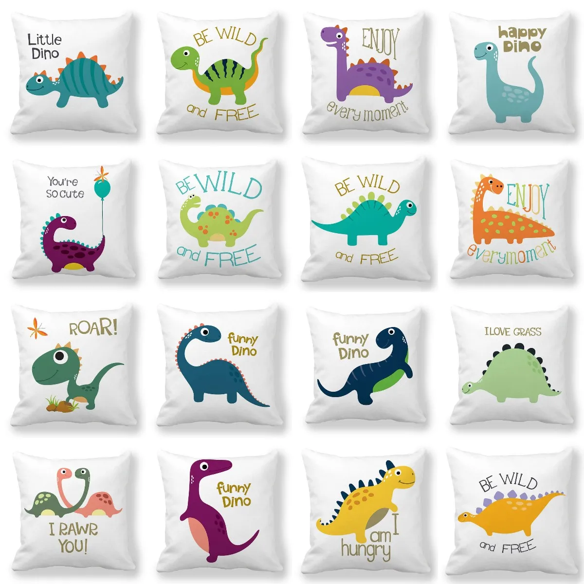 Cute Funny Dinosaurs Cartoon Print Children Pillow Cover Hot Kids Room Decorative Cushion Cover Modern Simple Sofa Throw Pillows