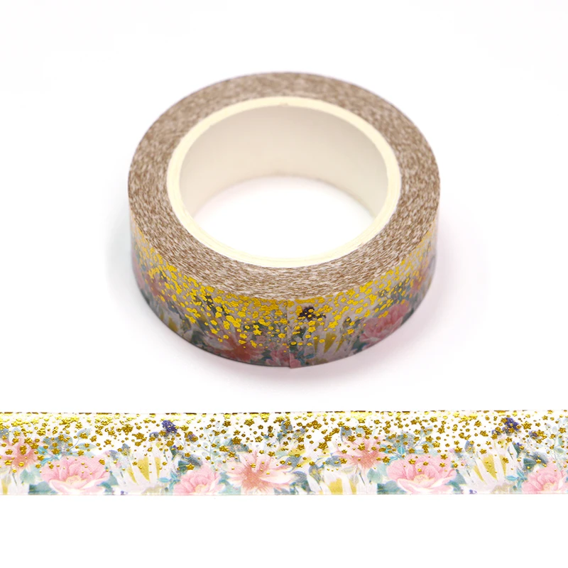 10pcs/lot 15MM*10M Foil Spring Gold Dot Pink Flowers Leaves Decorative Washi Tape Scrapbooking Masking Tape School Office Supply