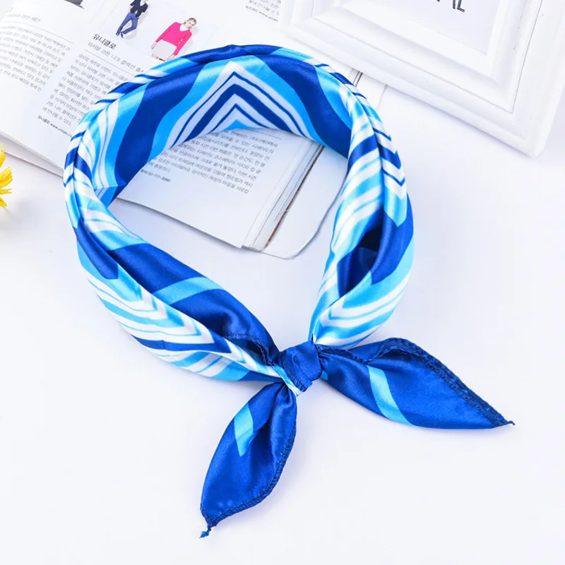 Fashion etiquette 50*50cm High Quality Scarf Women Small Soft Squares Decorative Head Scarf Stripe Print Kerchief Neck Wrap