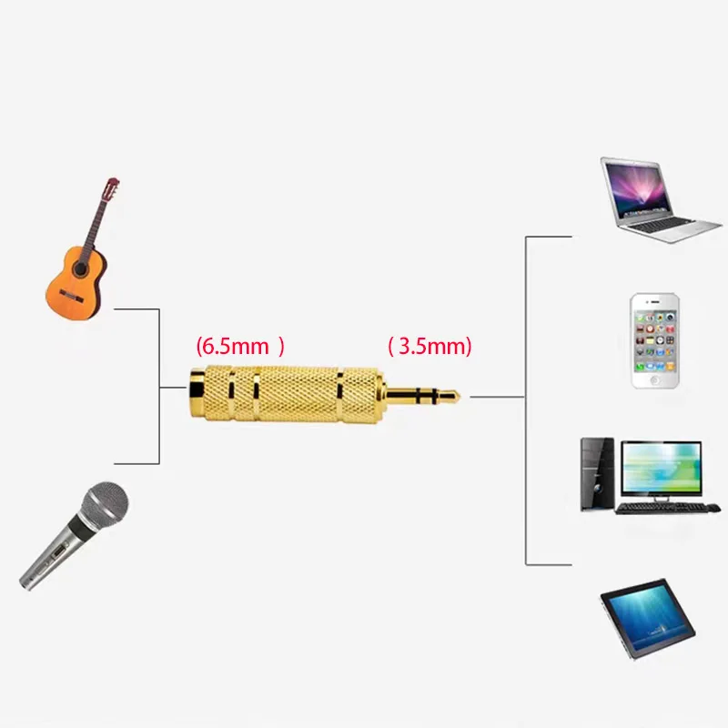 1/2pcs 6.5mm to 3.5mm Male to Female Headphone Stereo Audio Jack Plus Adapter 6.5 3.5 Converter Gold Music MP3 L19